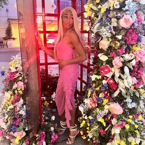 Pretty Lady Pink Ruched Midi Dress